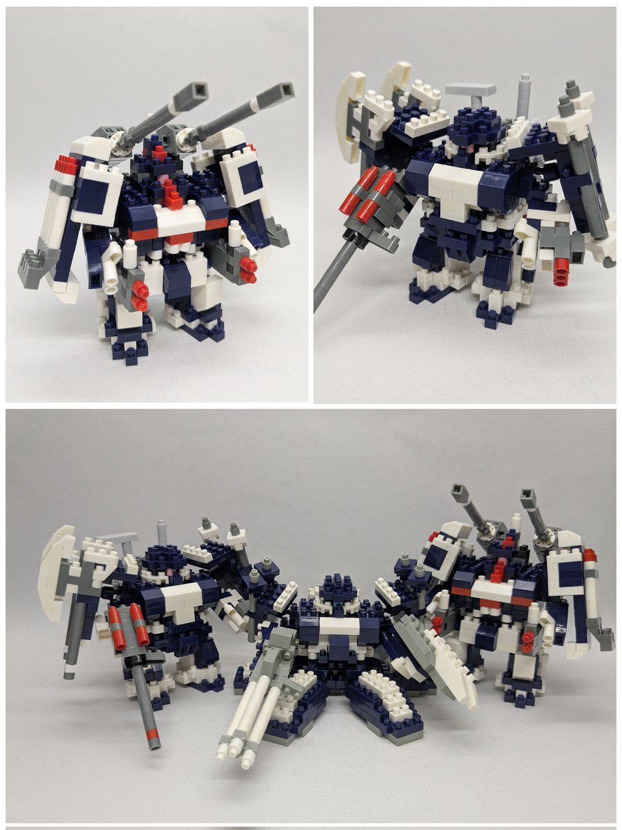 fffffff804's tweet image. 前にポストしたザク版モビルフォートレスと、その僚機のイメージで組立たザクⅡとザク・キャノンの重装タイプ。
#ナノブロック
#ガンダム　#ザク