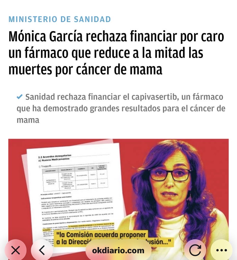 RABAGOISABEL's tweet image. La “Ninistra” de Sanidad rechaza financiar “por caro” un fármaco que reduce a la mitad las muertes por cáncer de mama. Pero silencio en los medios sanchistas y vosotros no digáis nada, fachas!