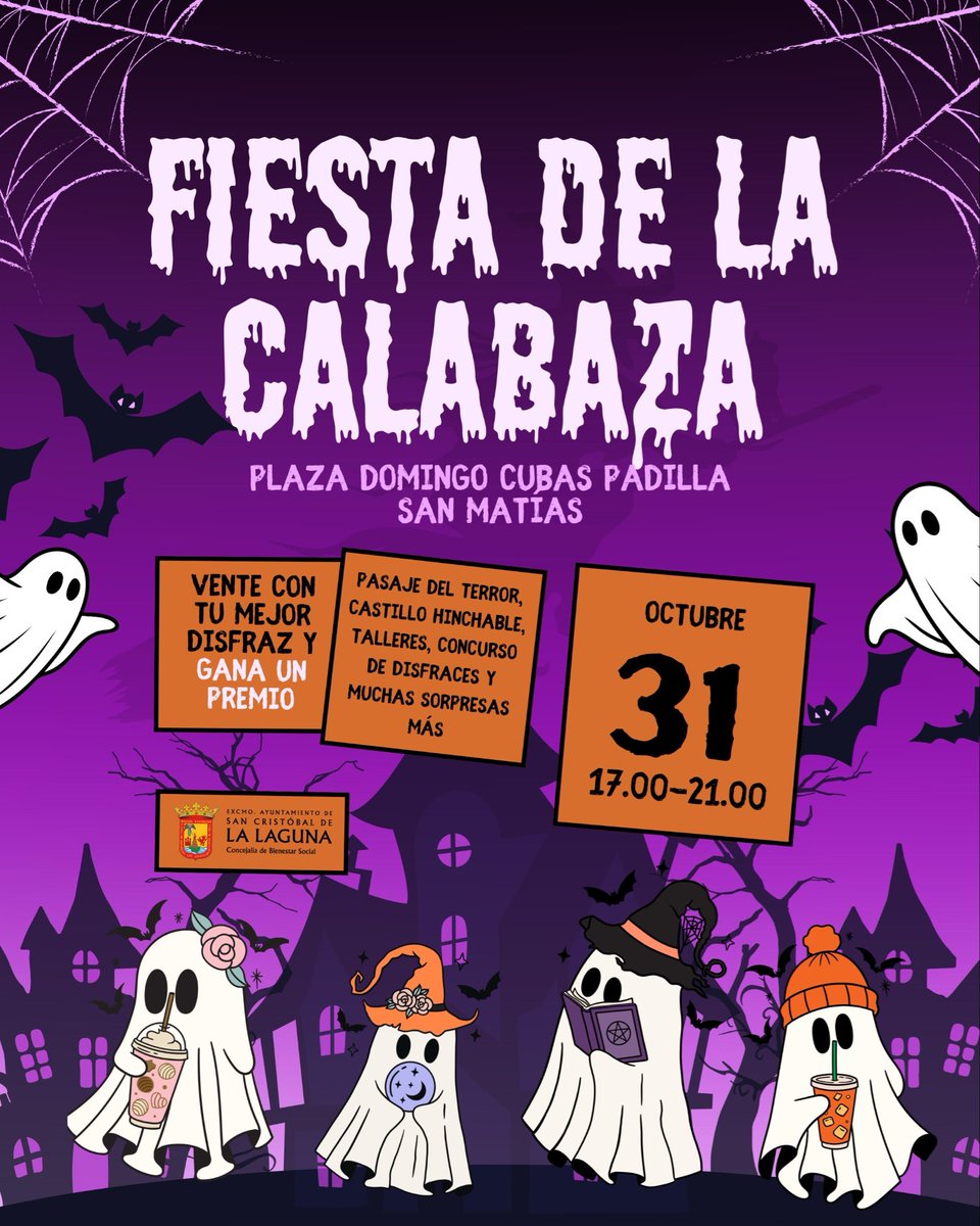 👻 ¡Prepárate para una tarde de sustos y diversión en la Fiesta de la Calabaza! 🎃

🗓️ 31 de octubre
📍 Plaza Domingo Cubas Padilla (San Matías)
⏰ 17:00 a 21:00 h

<a href="/aytolalaguna_es/">Ayuntamiento de La Laguna</a> <a href="/LuisYerayAlcald/">Luis Yeray Gutiérrez</a>