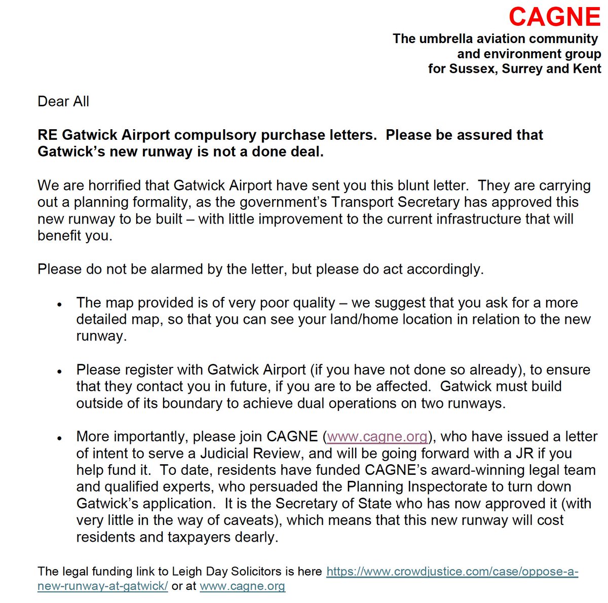 CAGNE_GATWICK's tweet image. We are horrified that #GatwickAirport have sent residents blunt letter It is a planning formality as @Heidi_Labour @UKLabour Transport Secretary has approved this new runway – with little improvement to the current infrastructure that will benefit you!