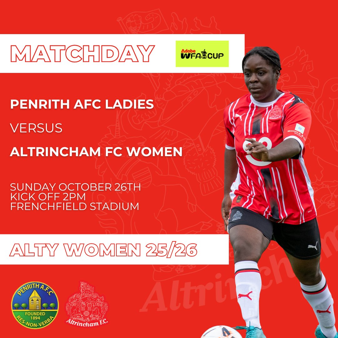 🏆 The <a href="/AdobeWFACup/">Adobe Women's FA Cup</a> First Round is here and it's a trip to <a href="/PAFCLadies/">PenrithAFCLadies</a> for in-form <a href="/AltrinchamFCW/">Altrincham FC Women</a> later 💪

📻 If you're not heading to Cumbria listen live on Radio Robins via <a href="/RadioAlty/">Radio Alty</a> from 1:50pm 👍

Preview 🔗 tinyurl.com/2ty9zfkj

#YourTownYourClub