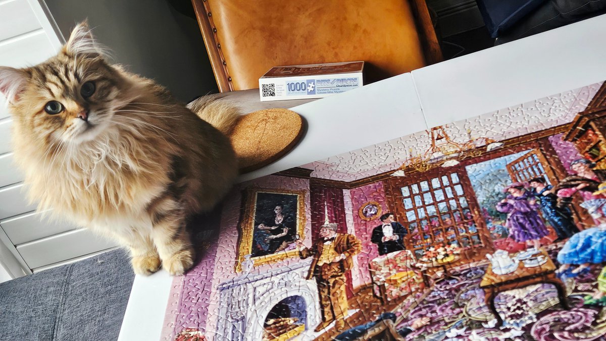 Good morning! Rain, tea, cat, and a murder mystery puzzle to solve. Perfect!