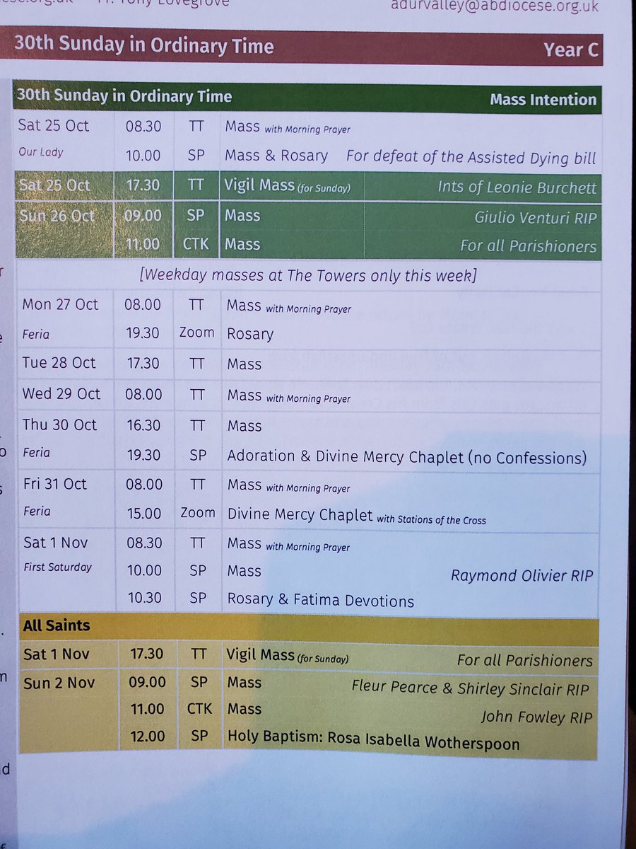 Mass times! Don't forget the clocks changed (I did! 😳)