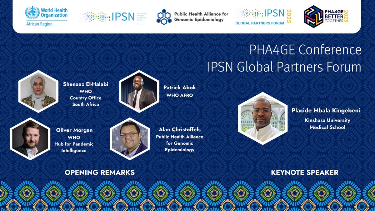 WHOSouthAfrica's tweet photo. Join @WHO and partners at the #PHA4GE &amp; #IPSNForum2025 27–29 Oct in Cape Town🇿🇦 for a high-level panel on Investment &amp; Funding for Pathogen Genomic Surveillance.

Exploring sustainable financing, governance &amp; partnerships to strengthen global genomic surveillance. https://t.co/8UNMjY6Yis