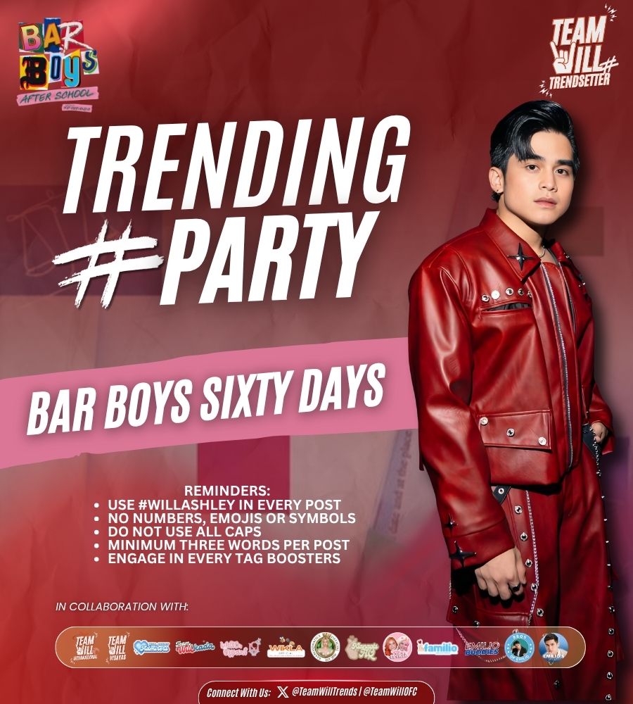 🚨 𝙏𝙍𝙀𝙉𝘿𝙄𝙉𝙂 𝙋𝘼𝙍𝙏𝙔 🚨

Today we start the official countdown for #BarBoysAfterSchool before it hits the big screen! ⚖️

Before we go live on TikTok at 8:00 PM, let’s kick it off strong with our Trending Party starting at 6:00 PM!

Official Tagline
BAR BOYS SIXTY DAYS
