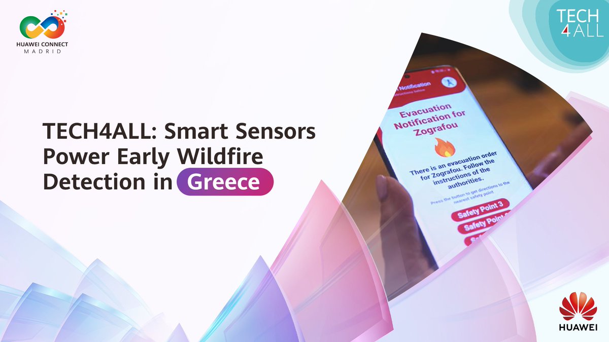 In Greece, TECH4ALL is helping protect forests from wildfires, using AI-powered sensors, drones, 5G and cloud-based analytics to give alerts within the 'golden 15 minutes'. 

Stay tuned for more TECH4ALL initiatives at HUAWEI CONNECT EUROPE 2025. https://t.co/aYMVvJ7Te5