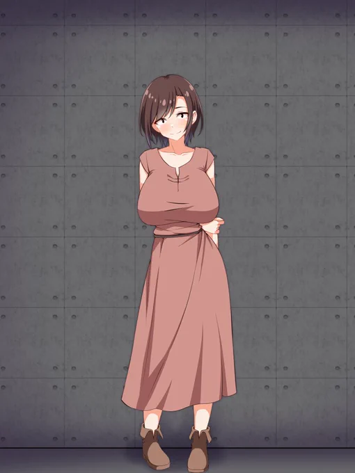 痴女モノゲームのNPC013 「 エッチなモブ顔おっぱい 」ちゃん THEモブ顔に離れ乳……それも巨乳……実にスケベだ。明るい髪色とショートカットのエッチなお姉さんってイメージ。