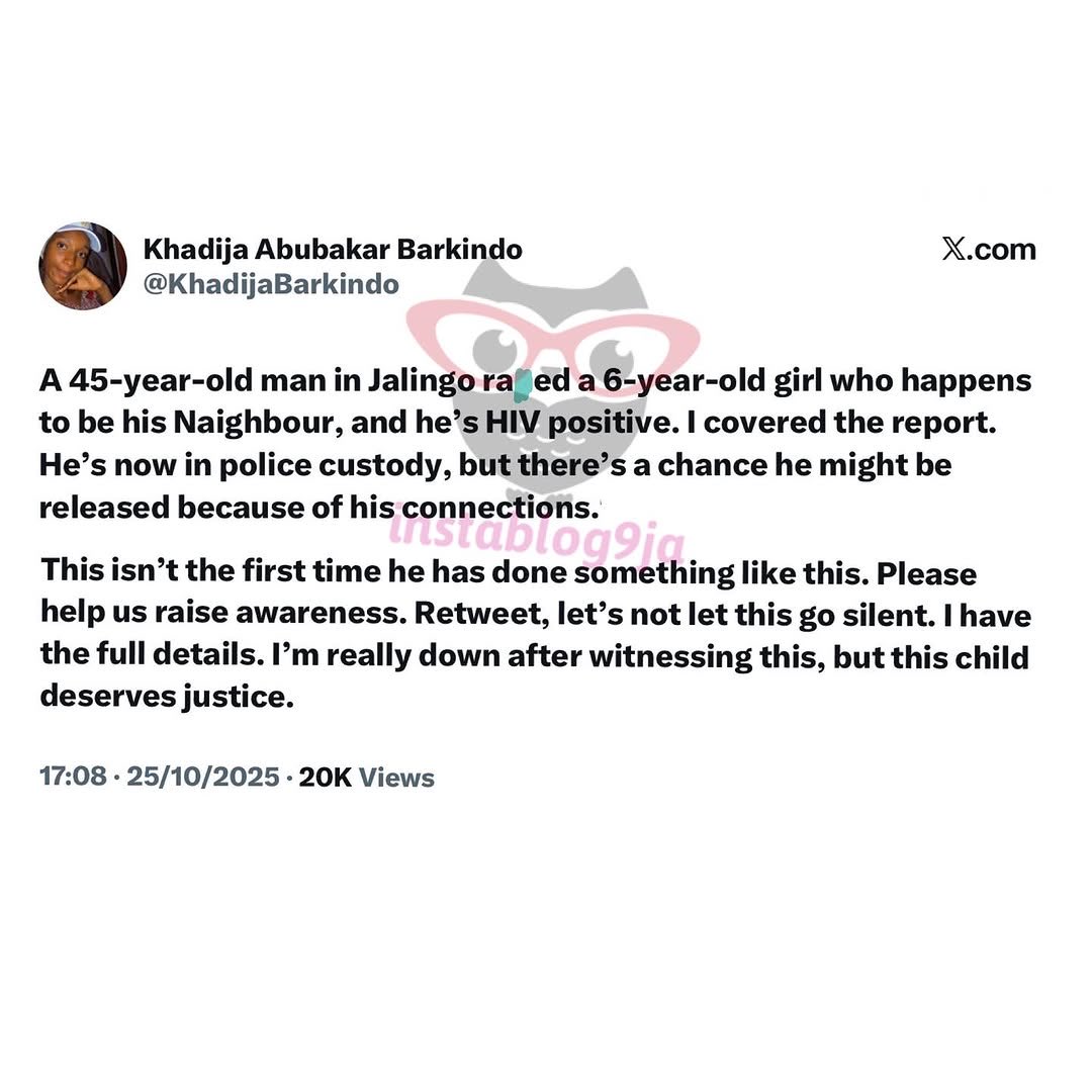 Just days after the senate passed bill on m+l£sting minors, 45-year-old man d+files a 6-year-old girl in Jalingo