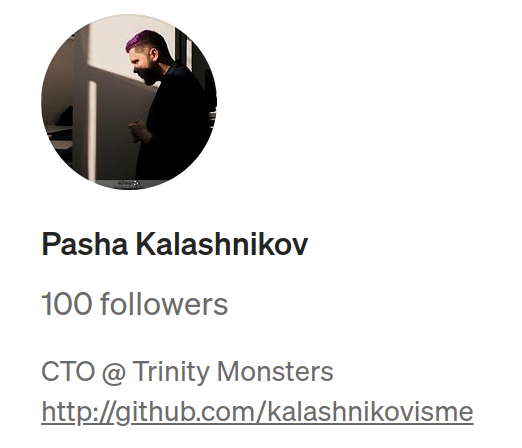 Стал сотником на Medium😊

Medium - это сервис блогов, на котором тусуются в основном программисты (по моим наблюдениям).

В последние годы пишу туда материалы только на английском.

medium.com/@kalashnikovis…