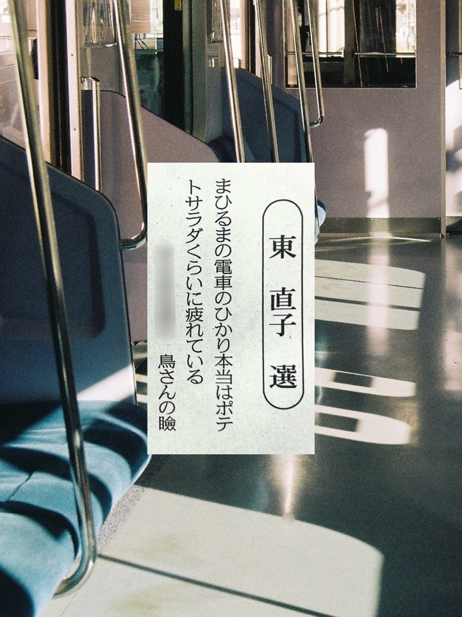2025.10.26 #東京歌壇 東直子選
(特選 一席)

まひるまの電車のひかり本当はポテトサラダくらいに疲れている
／鳥さんの瞼

ありがとうございます……！寄り添ってくださった評もとてもとても嬉しく、心がいっぱいです。　#tanka