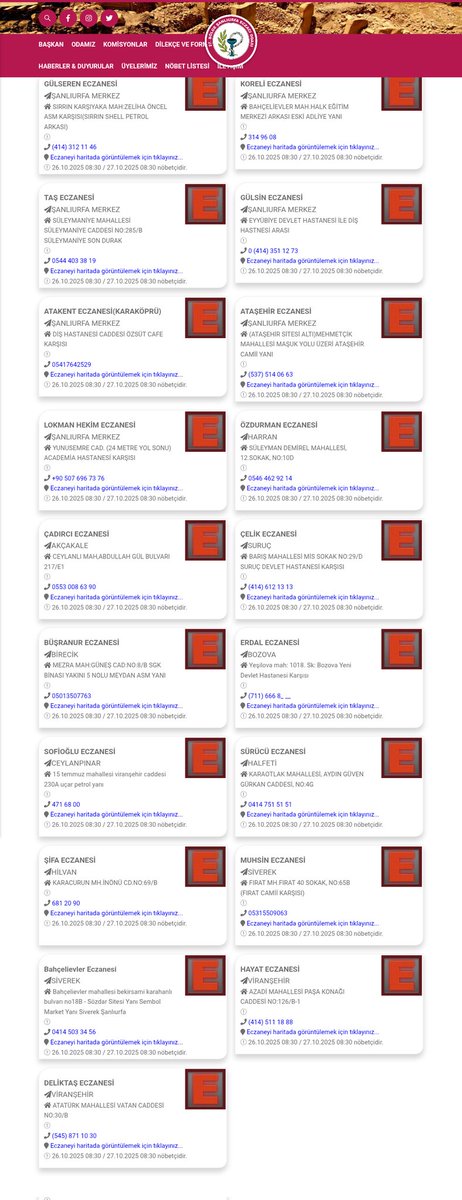 ŞANLIURFA NÖBETÇİ ECZANELERİMİZ YARIN SAAT 08:30 kadar hizmet verecektir geçmiş olsun acil şifalar dileriz....