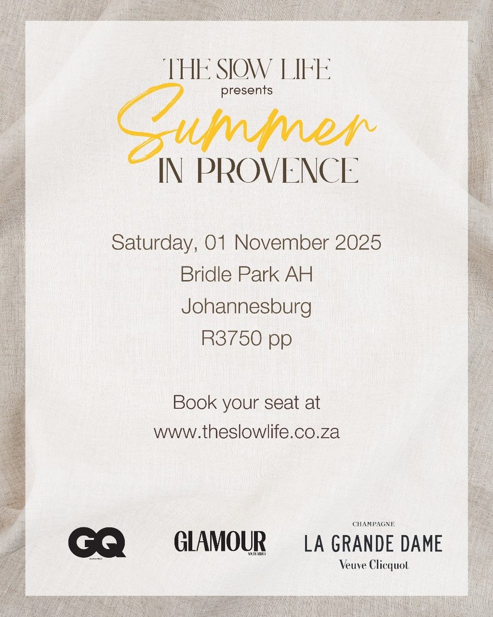 TheStar_news's tweet photo. We’re proud to be the Style Partner for The Slow Life “Summer in Provence.”

Tickets: R3,750 | https://t.co/8iZaJ7JNj1

#TheSlowLife #SummerInProvence https://t.co/8OttwulcOS