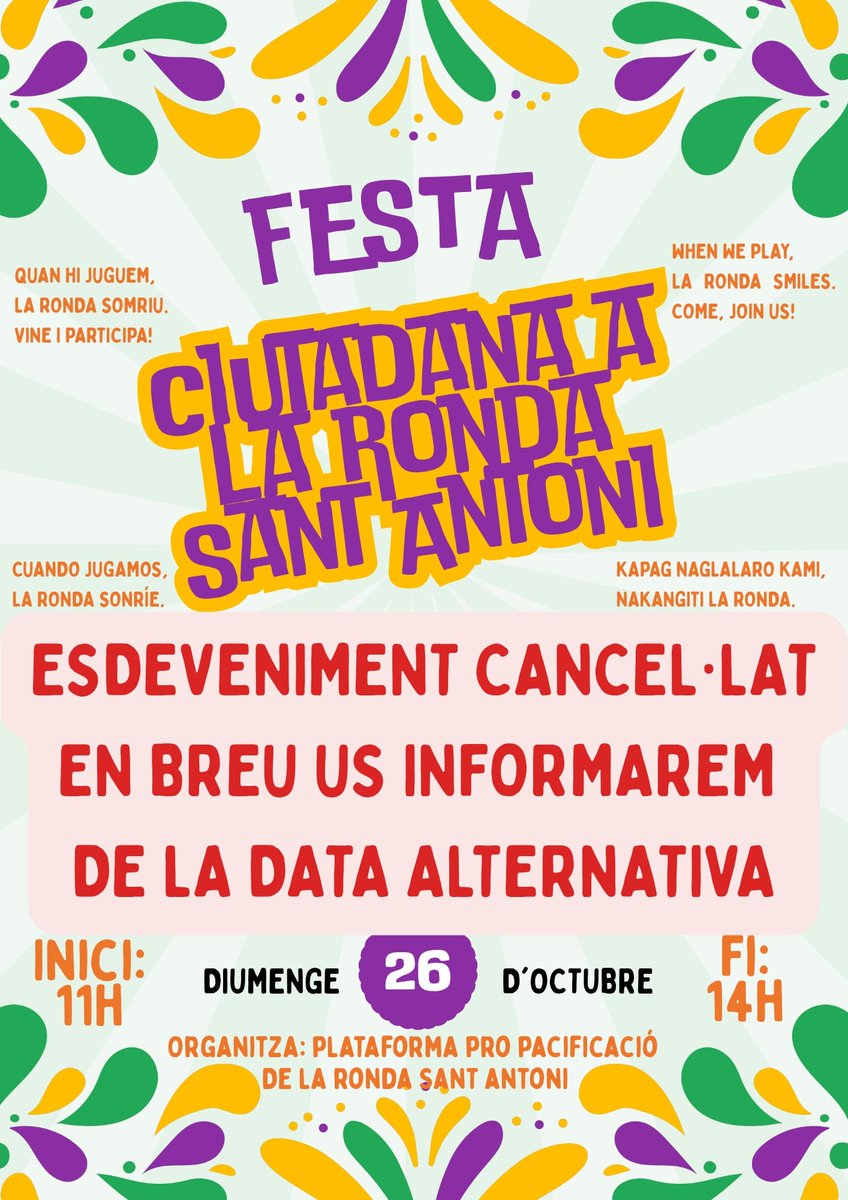 Famílies! La Festa s'ha ajornat per la pluja. Aviat nova data!

Gràcies al grup veïnal  impulsor i ànims amb les dificultats que comporten aquestes decisions.

Gaudirem del diumenge d'una altra manera!