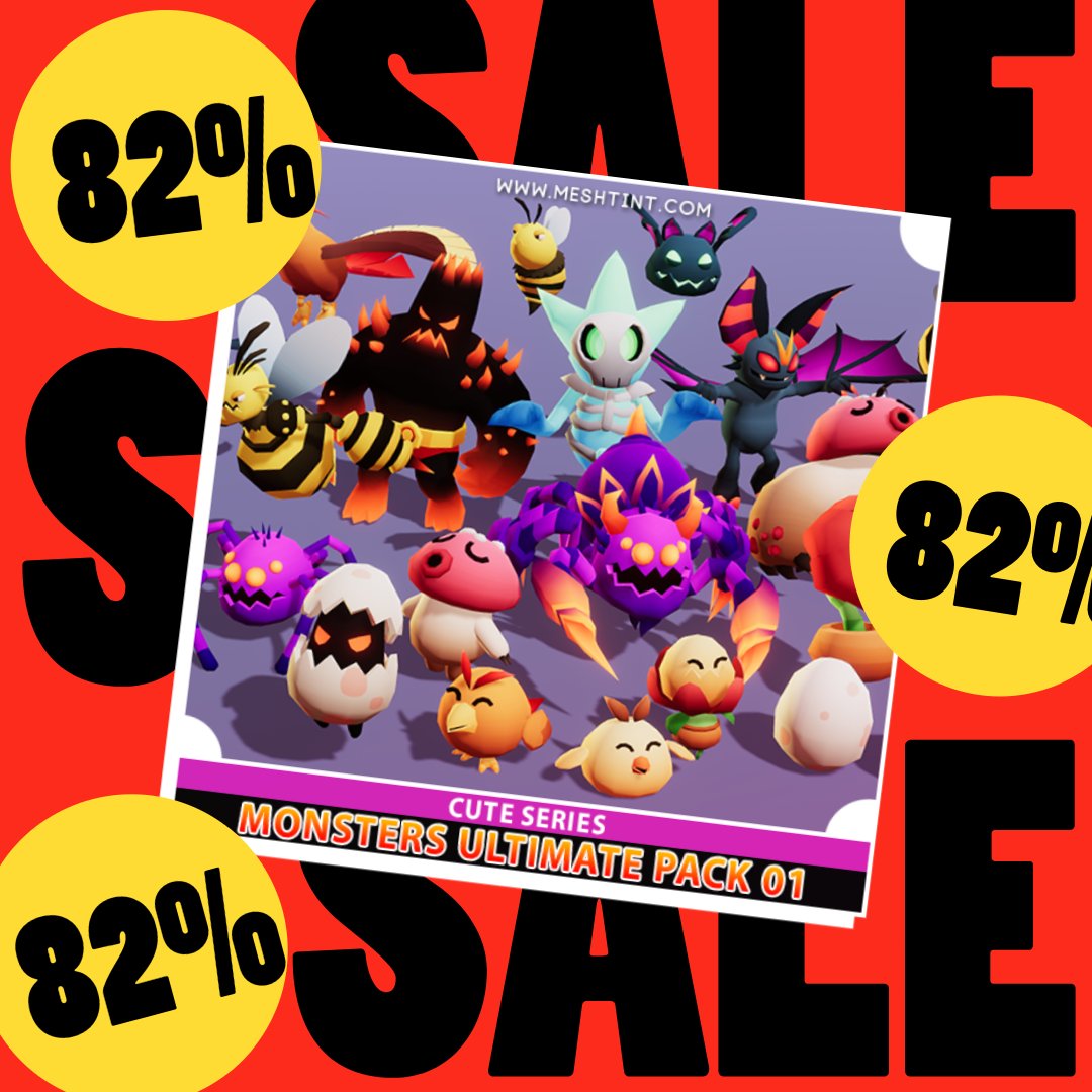 Meshtint's tweet image. 👾 82% OFF!
Monsters Ultimate Pack 01 is on huge discount at our Unity Store! Bring your game world to life with a full lineup of adorable monsters.
👉 Grab it now: bit.ly/MonsUlti01
#GameDev #Unity3D #3DAssets #CuteSeries #IndieDev #StylizedArt