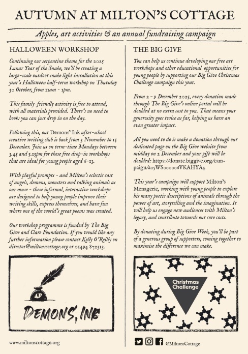 Here are the upcoming Autumn activities <a href="/MiltonsCottage/">MiltonsCottage</a>. Fun for all the family!