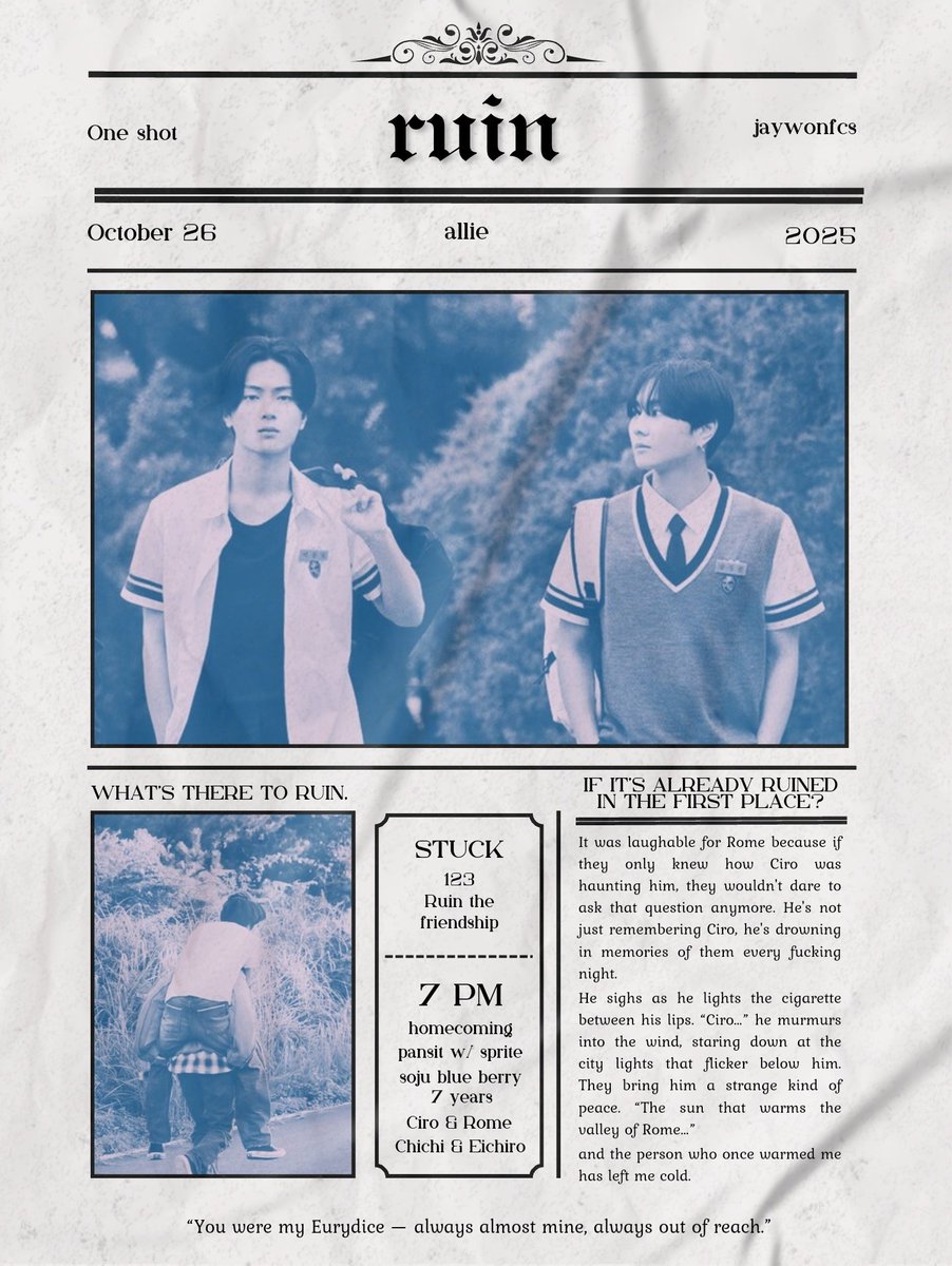 ruin the friendship, 🥂
#jaywon au

what's there to ruin, if it's already ruined in the first place?