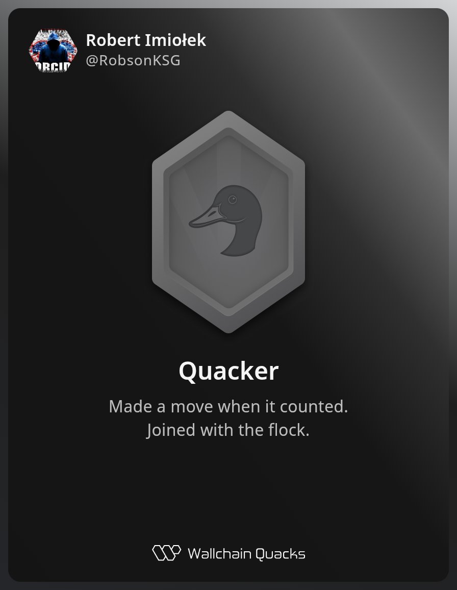 Just unlocked the Quacker on <a href="/wallchain/">Wallchain Quacks</a> 🏆

How cool is that?

Feels great to have my contributions recognized.

How’s Wallchain Quacks been treating you so far?

Not on board yet? Drop a comment for an invite 👇🦆