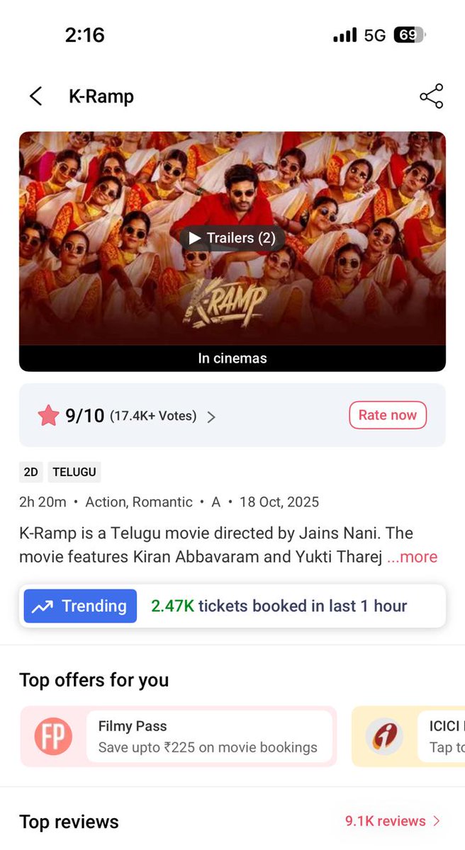 ProSreenuSuresh's tweet image. Diwali Winner Continues to Rock on Weekends with Blockbuster Love From audience 🔥🔥
More than 2K+ Tickets booked for #KRamp in last 1 hour on @bookmyshow 💥💥
@Kiran_Abbavaram