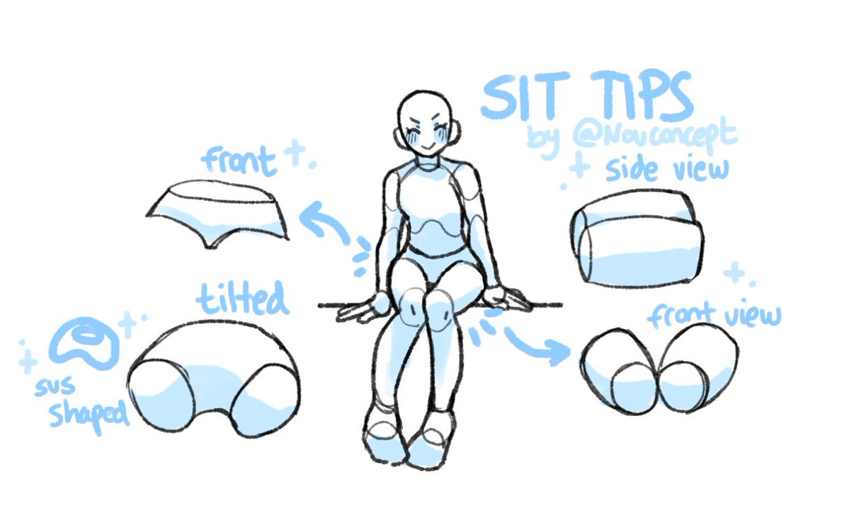 nouconcept's tweet image. some quick tips to help drawing people sitting! ✨🩵
just a few changes to the hips and legs can make a very big difference