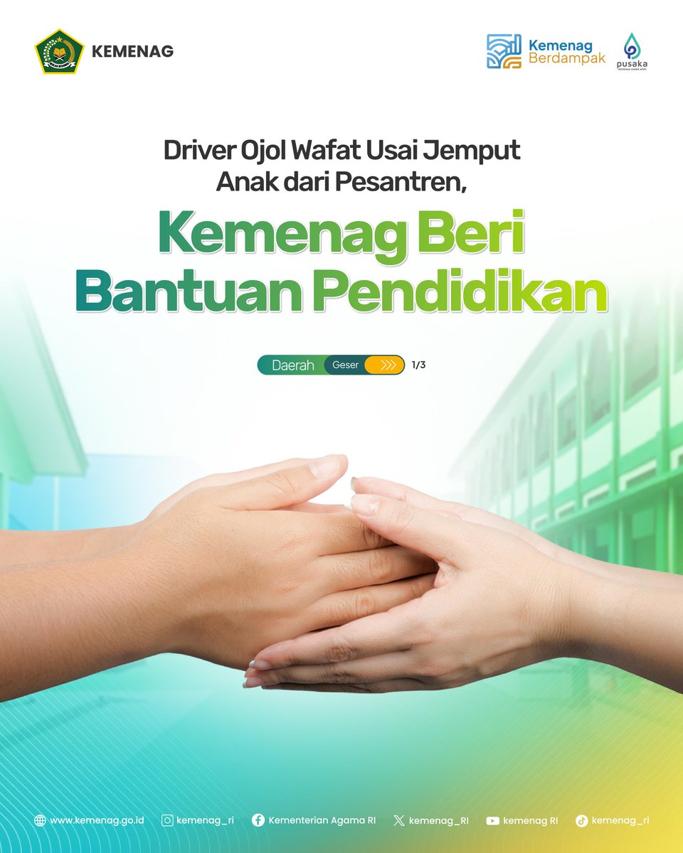Kemenag_RI's tweet image. Kemenag tunjukkan empati! Driver ojol wanita wafat usai jemput anaknya dari pesantren, Kemenag serahkan bantuan pendidikan untuk anak korban. Kehadiran negara untuk keluarga santri.

#Kemenag #Empati #Santri #BantuanPendidikan #DriverOjol #KemenagBerdampak