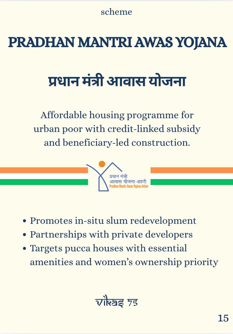 SujeetKOfficial's tweet image. #KnowYourScheme

#PradhanMantriAwasYojana (Housing for All) provides an affordable housing programme for urban poor with credit-linked subsidy and beneficiary-led construction. It targets pucca houses with essential amenities and women’s ownership priority and promotes in-situ…