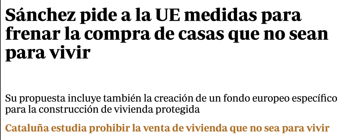 Países Bajos prohibió comprar-para-alquilar. 

¿Qué pasó? 

Pues que subieron los alquileres (¡había menos oferta, claro!) y solo accedían a vivienda quienes podían comprar: menos jóvenes, más ricos, menos migrantes.

No parece una medida muy justa ni redistributiva, la verdad.