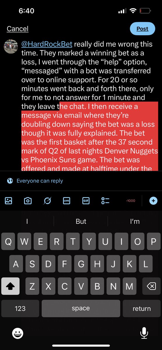ccamp904's tweet photo. @HardRockBet has its issues as does anyone or any business. But they’re in the gambling business. Doubling down after being provided with proof is pretty bad for an online gambling site. Provided the full story in the pictures below. https://t.co/tFEHykeRKB