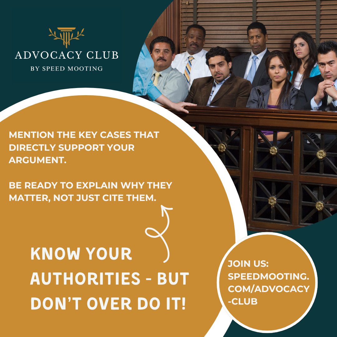 For those taking part in the speed mooting session on Tuesday at the <a href="/club_advocacy/">Advocacy Club</a> , here is a little tip on the use of authorities.
For more info on the Advocacy Club, visit speedmooting.com/advocacy-club

#speed #mooting #advocacy #club #barrister #solicitor #moot #law #lawstudents