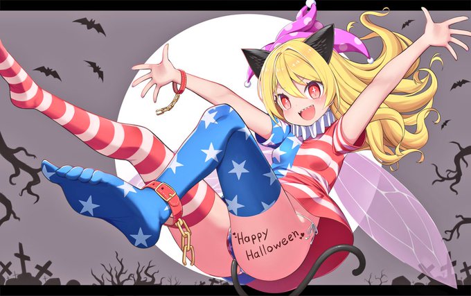 ハロウィンにはちょっと早いですが ネコミミ仮装なクラウンピースちゃんをどうぞ。 (横長なのでスマホだと見にくいかもしれません)