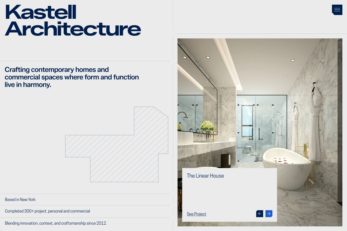ahmdaltff's tweet image. Hero section layout designed in @figma.
I’ve got a few ideas for micro-interactions — one is a shape-morphing animation, and another is a scale-down on “Kastell Architecture” as the user scrolls.
Got more ideas? Let me know.