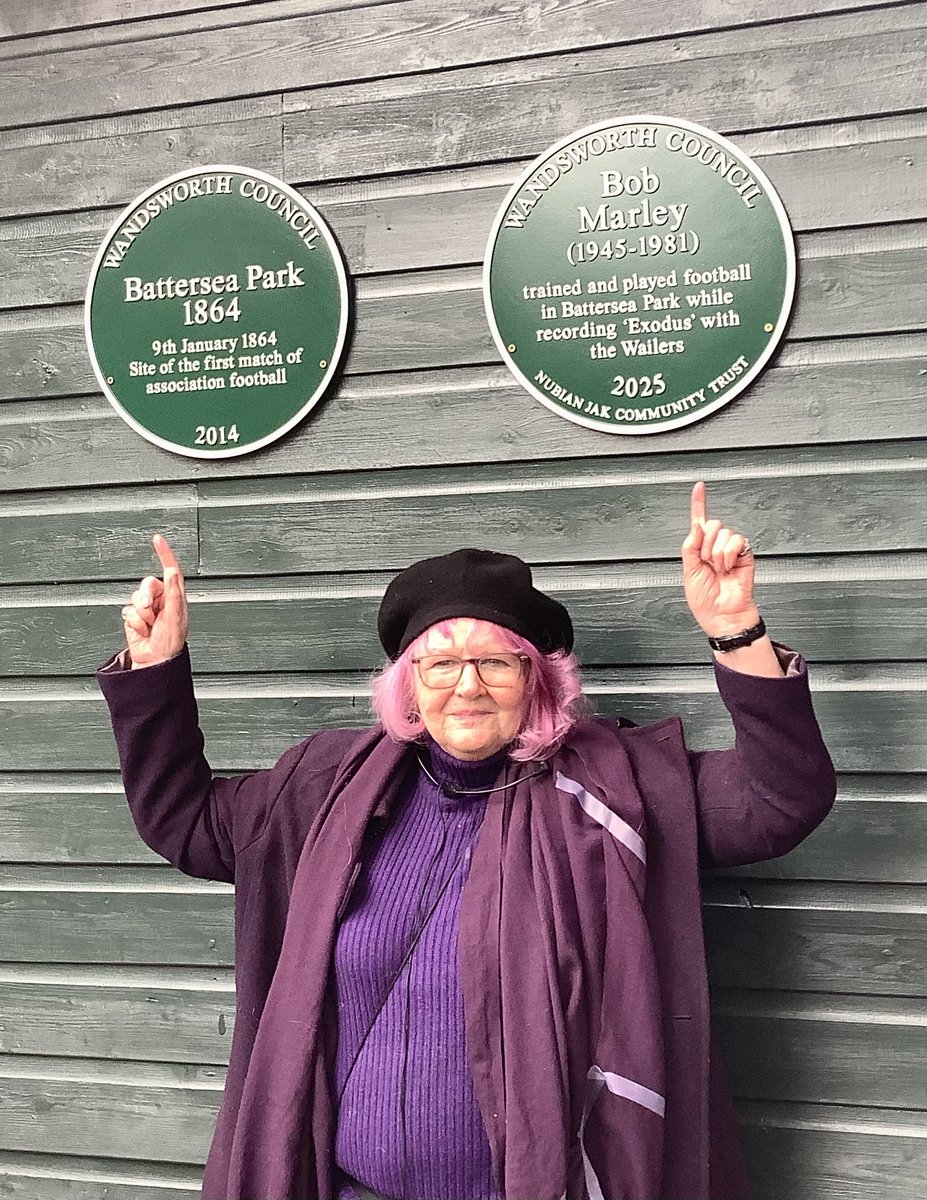 Plaques on cricket Pavillion Battersea Park. Great turnout, speeches from Marsha, Alexander Williams HE Jamaica, Mayor Jeremy, Cllr Maurice McLeod, Joyce Fraser, Nooah, Sarah Turner and friends footballer mates of Bob. Marley’s Spirit pervaded overlooking where he kicked about.