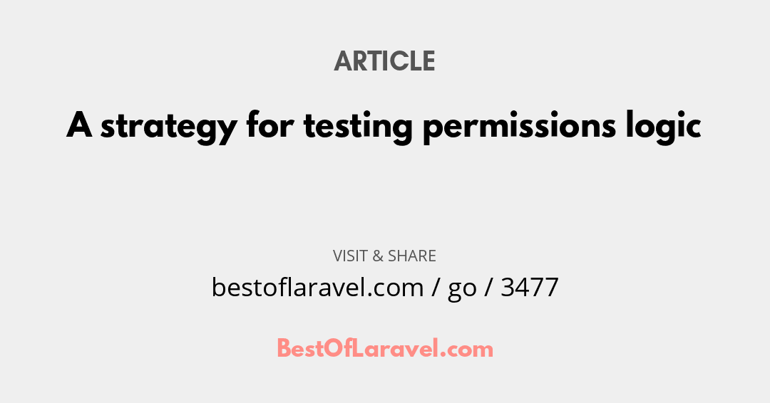 BestOfLaravel's tweet image. #DailyResource
Article by Joel Clermont
A strategy for testing permissions logic
Read now at
bestoflaravel.com/go/3477
#php #laravel #webdev #javascript #tech #resources #developers