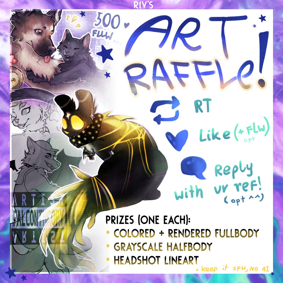 Falconthropy's tweet image. 💜AS PROMISED, IM DOING A 500 FLLW RAFFLE!! YAY! 
Thank you all guys, and good luck :3 xx I&apos;ll announce the 3 winners in like a month from now, so stay tuned!