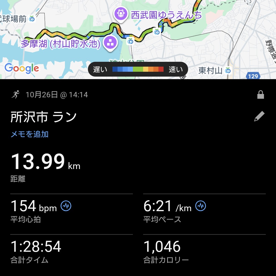 涼しくなって来たので久々の外ラン。
金曜からずっと雨だったけど、午後から降っても霧雨だったのでGO!
昨シーズンはこのコース1時間30分を切れなかったけど、切れた。
夏の間の調整が上手く行ったのかも🤔
#ジョギング #ランニング