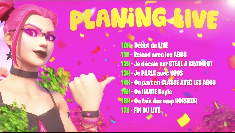 En raison des 2k abos sur ma chaîne YouTube 💕!!!

J’organise un live 7h qui se déroulera de 10h-17h sans couper💓

Voici le planning by <a href="/KonyXx00/">KonyXx</a> 

♻️x❤️