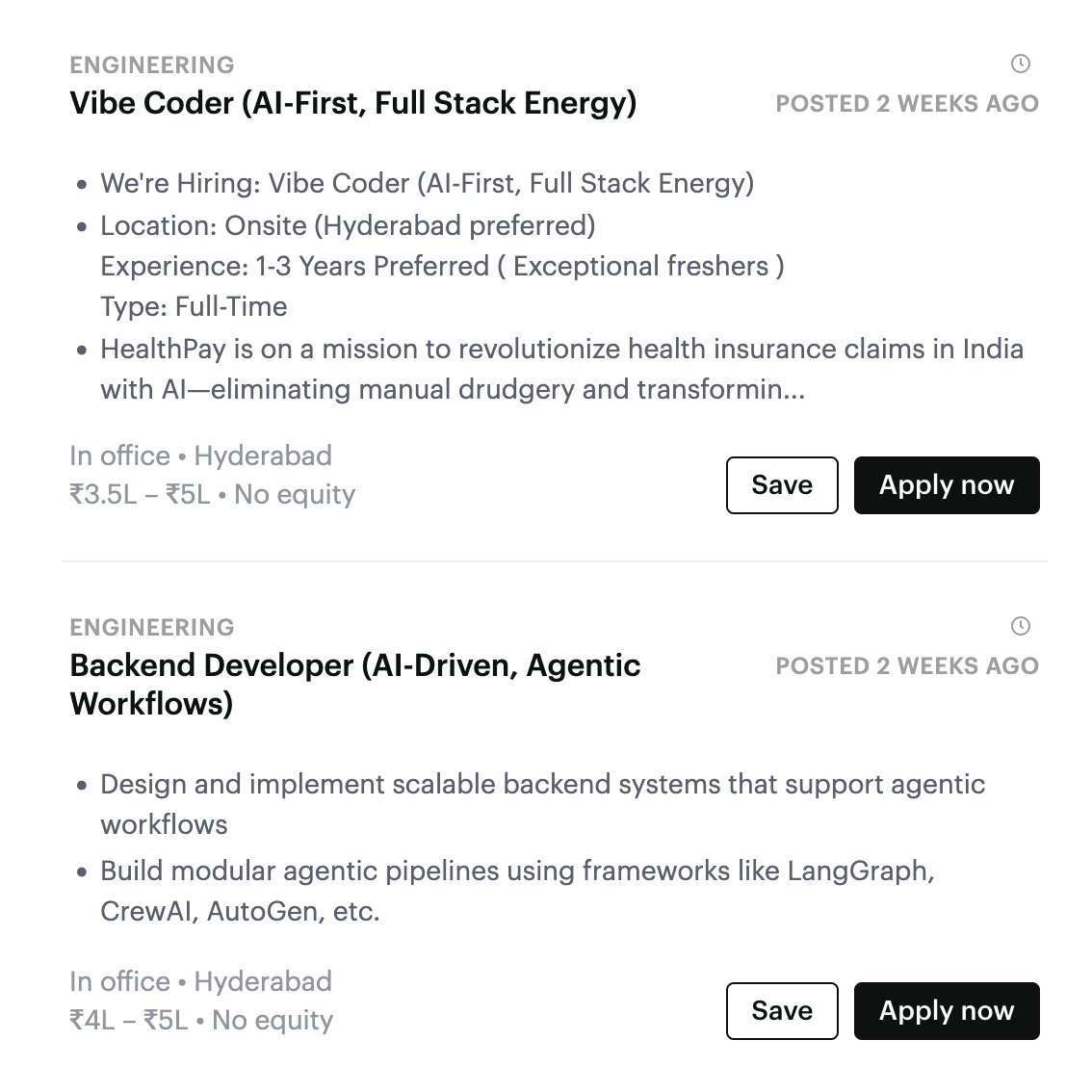 koushik_xd's tweet image. I've been seeing more Vibe coding job openings in Indian companies lately