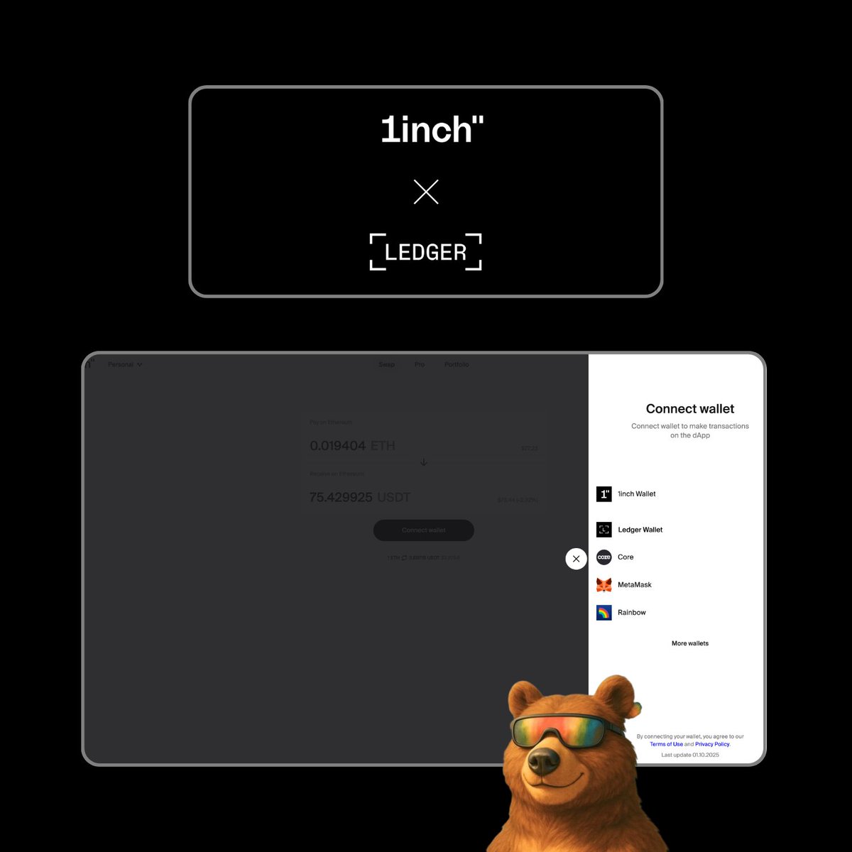 zenbirb's tweet image. I’ve always kept most of my coins on my Ledger.

But ngl, using hardware wallets with dApps used to feel like extra steps and mini headaches.

Today I tried connecting my @Ledger straight to @1inch and it just worked in one click.

No juggling or weird prompts.

For someone who…