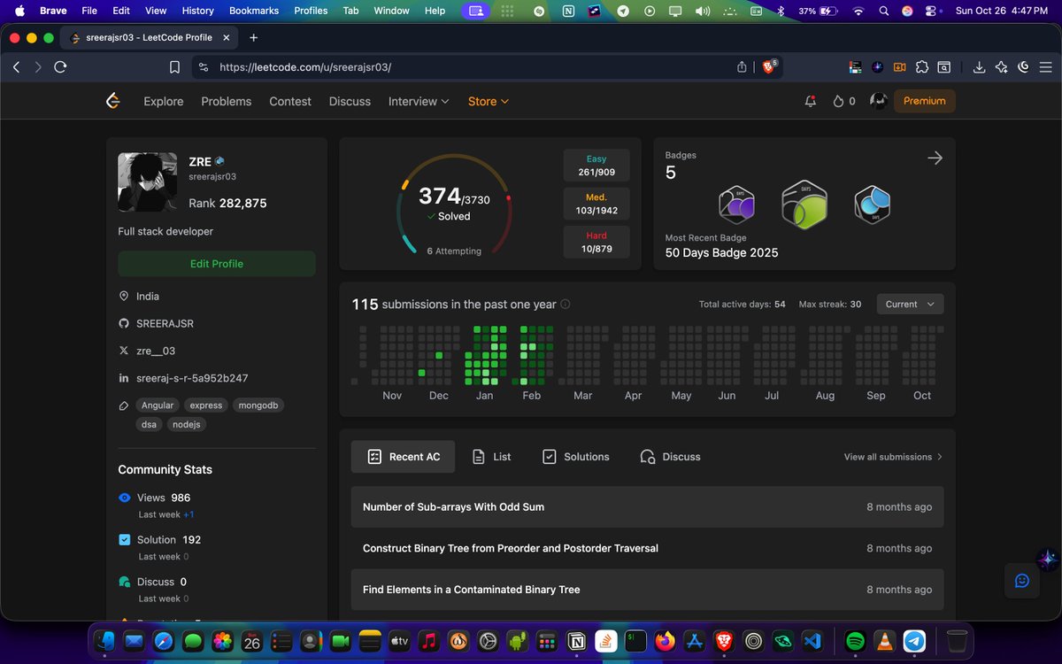 sreerajsr03's tweet image. DSA comeback — publicly.

I wasn’t consistent with DSA since Feb.
Starting today, I’m going all-in again.
I’ll be mastering core patterns — Arrays, Strings, Trees, Graphs, DP, etc.
Not just solving… but understanding.

I’ll post my progress daily.
Let’s rebuild fundamentals. 🚀