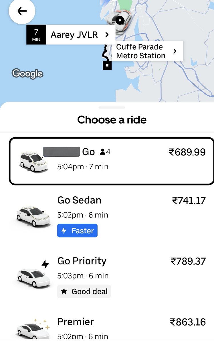MehulThakkar_'s tweet image. A cab ride from Aarey JVLR Metro station to Cuffe Parade Metro station on a Sunday afternoon costs around ₹689 one way.

That’s nearly ₹1,400 for a round trip... 

Do that 20 times a month, and you’re spending close to ₹28,000, just on cabs... 

#MumbaiMetro