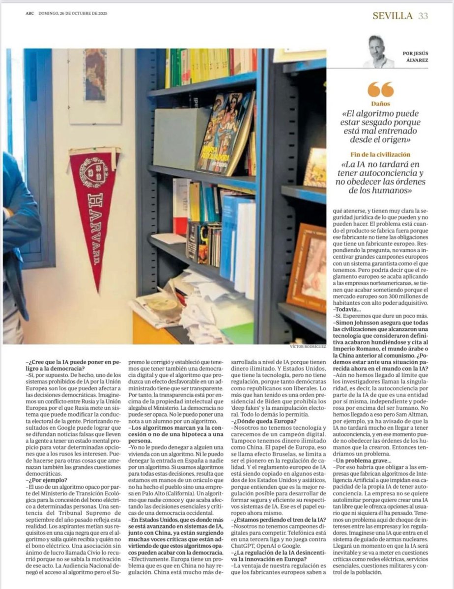 ABC Sevilla entrevista a Antonio J. Sánchez Sáez, Catedrático de Derecho Administrativo y Director del Dpto. D. Administrativo, a propósito de la creación de la primera Cátedra de Empresa en España de Derecho Público e IA, SOLTEL - US, a instancias del Decanato <a href="/Derecho_US/">FACULTAD DE DERECHO</a>.