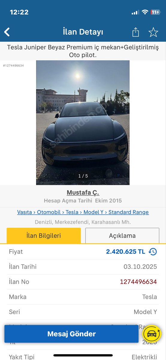 denetlecomtr's tweet image. Sattığı Tesla aracın fiyatını ilana 2.420.625 TL olarak giren ancak özelde 2.700.000 TL isteyen satıcı:

“Bebeğim o fiyata sattığımı kanıtlarsan o cezayı verirler. Yanında selamlarımı da ilet.”