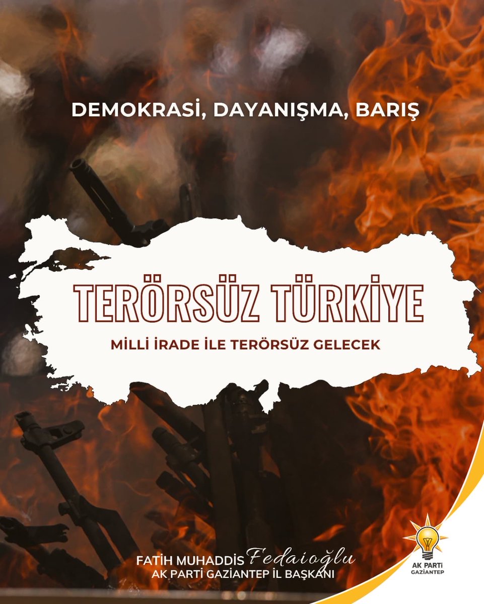 Terör örgütünün Türkiye’den çekilme ve silah bırakma sürecinde atılan her adım, milletimizin onlarca yıllık kararlı mücadelesinin kazanımıdır.

Cumhurbaşkanımız Sayın Recep Tayyip Erdoğan’ın dirayetli liderliğinde; millî birlik ve beraberliğimizin önünde engel bırakmadan Terörsüz