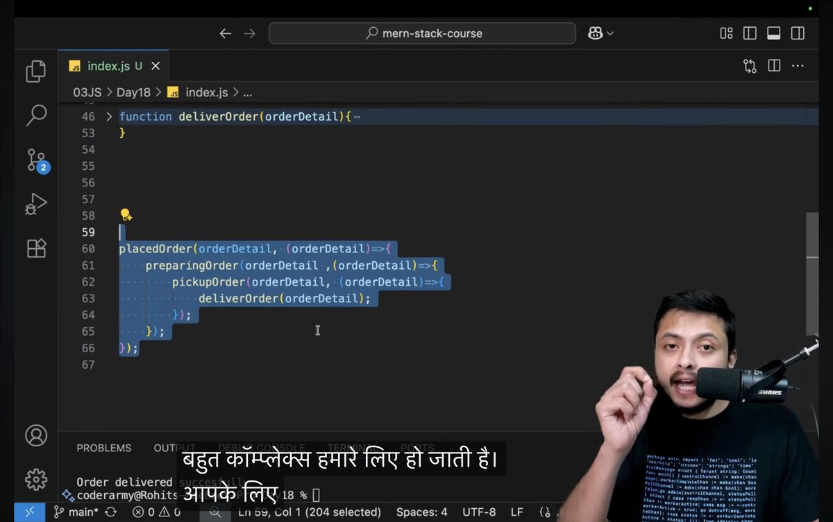 HeetSheth15's tweet image. Day 32 of #ProjectDefense 😭🔥
Syntax dekh ke rula diya Bhaiya💀
Learned the real pain called Callback Hell —
nested code, endless indentation, &amp;amp; broken dreams 💔
🎥 Lecture: YouTube
Let’s decode more, learn more — connect if you want to see more 🌱