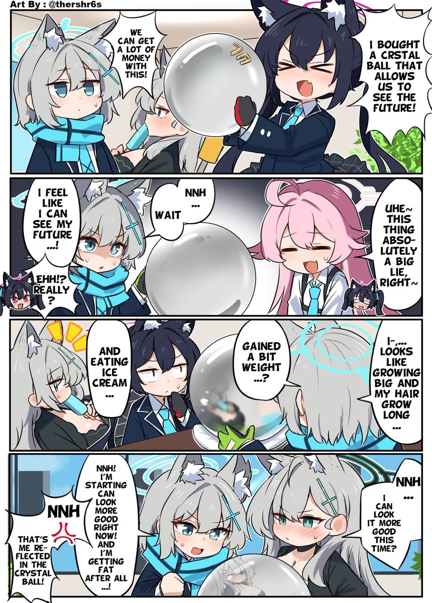 Yukishiro_R's tweet image. 英語版です！
[English Version]

Serika who bought a suspicious crystal ball and Shiroko and Kuroko

#BlueArchive
#ブルアカ