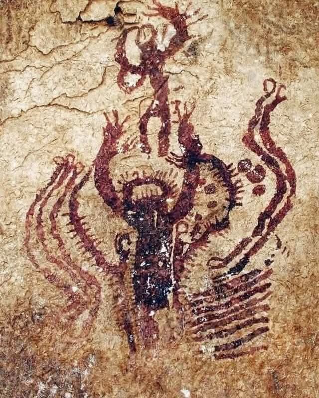 Peinture rupestre (≈8000 ans d'âge) à Pla de Petracos en Espagne.
Éternelle horreur cosmique.