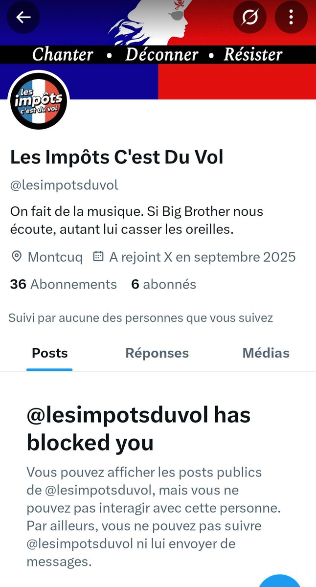 J'aime bien les gens qui te bloque comme ça car ils ne st pas d'accord. 
Pouvons-nous avoir encore un débat en France?
Je pense qu'il n'a pas aimé la réf de Louis XVI, j'ai fini comme lui zicccc🤣.