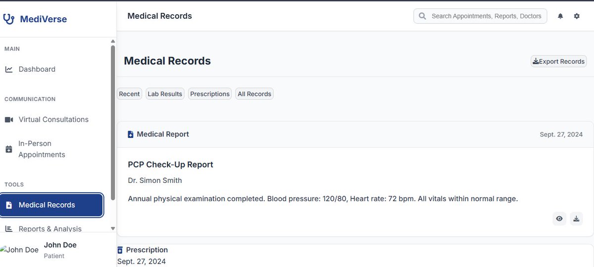 aravraghu's tweet photo. Update #4: We were able to continue the development of MediVerse, which includes adding multi-page functionality, pushing us closer to the ultimate goal of providing a complete patient profile. Thank you once again to @startupxchange for their support. Let's keep this going! https://t.co/AKfOVBym3x