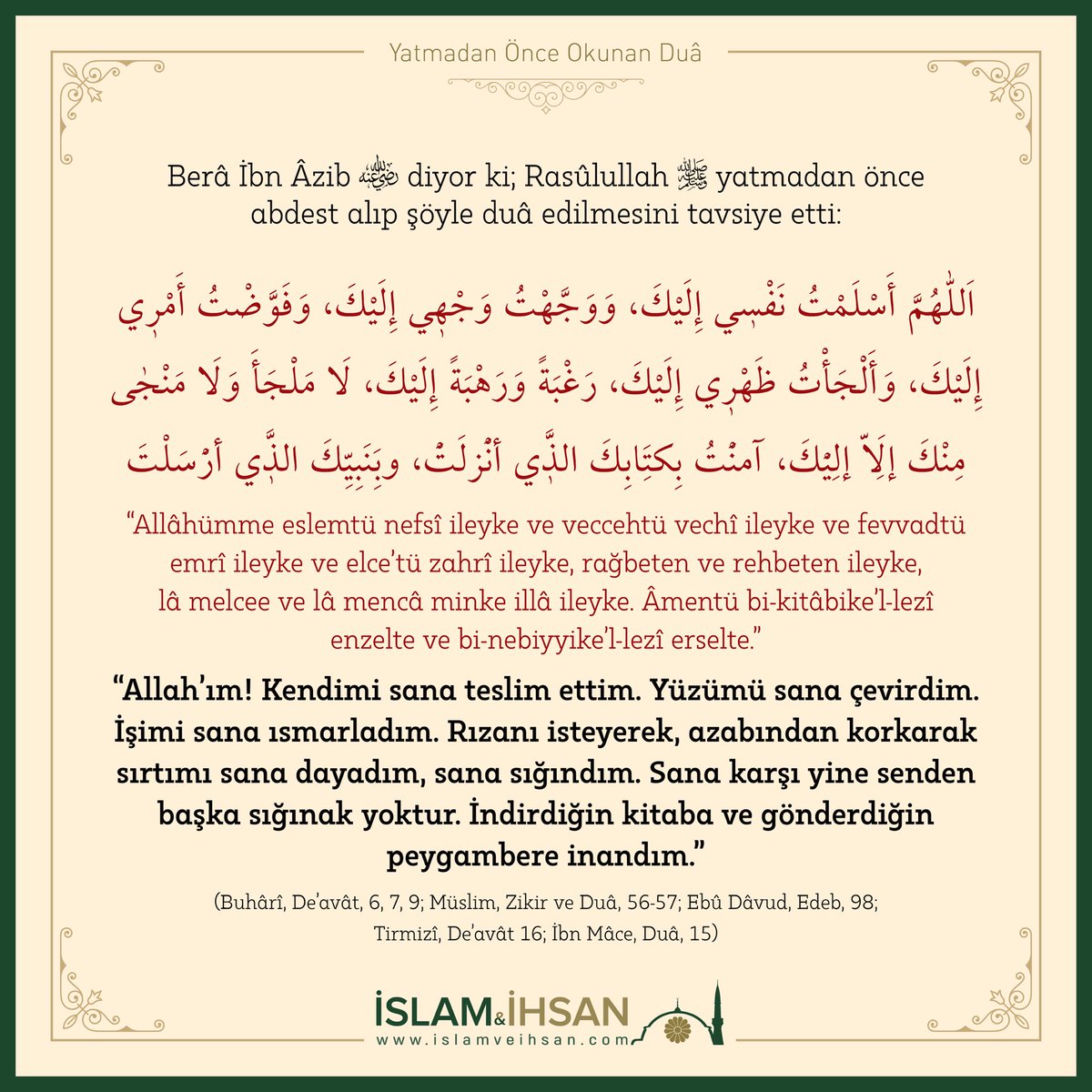 Yatmadan Önce Okunan Duâ