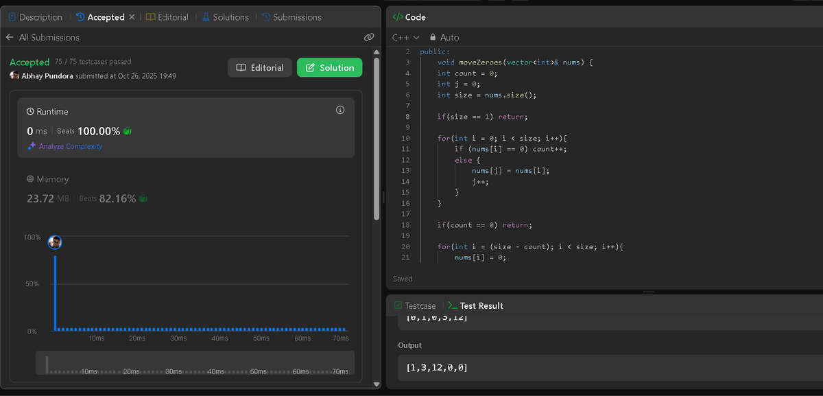 abhay_pundora's tweet photo. Day 13 of #100DaysOfDSA 💻
✅ Solved 3 array problems today!
🚀 Move Zeros to End
🔍 Linear Search
🔗 Find the Union of Two Arrays
#DSA #builtinpublic https://t.co/hRGw5r3JEG