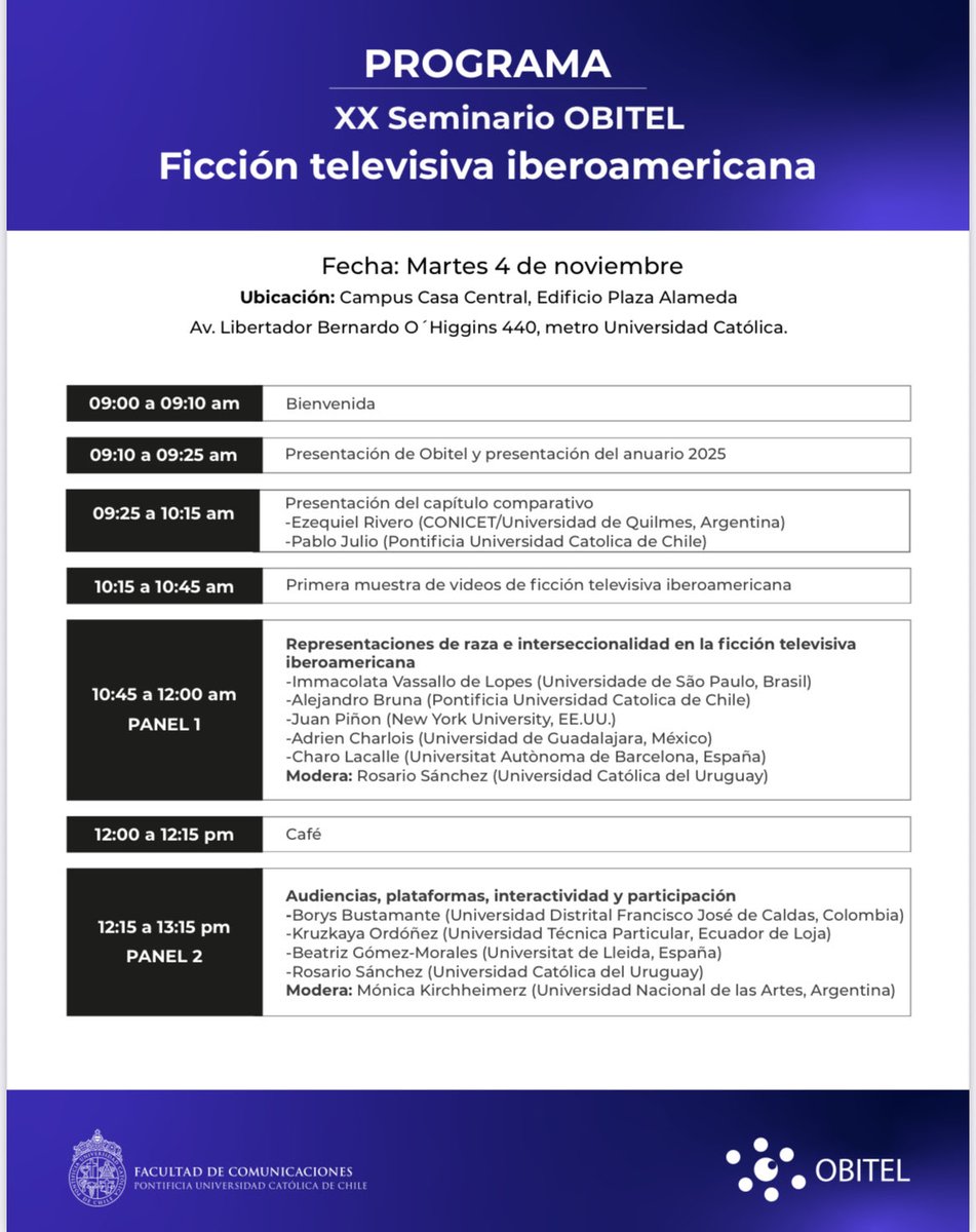 obitel_ar's tweet photo. Programa del XX Seminario Internacional #ObitelChile2025 https://t.co/dKPBQKdyst